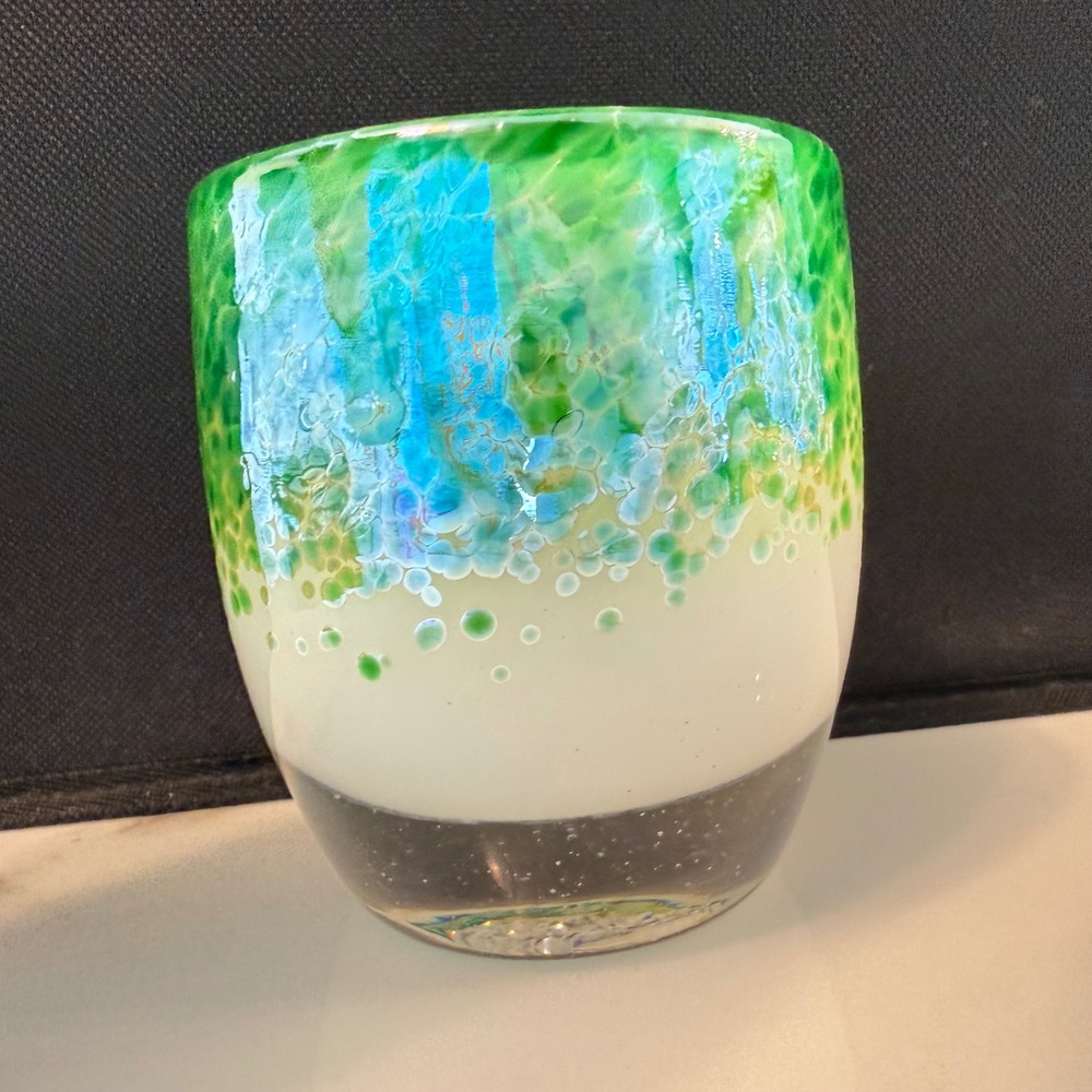 GLASSYBABY Magnificent Hand Blown Glass Votive Candle Holder Green Blue 3.5" NEW - Picture 5 of 13